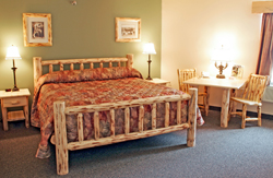 Large, well appointed rooms with beautiflly creafted lodge-pole pine furniture